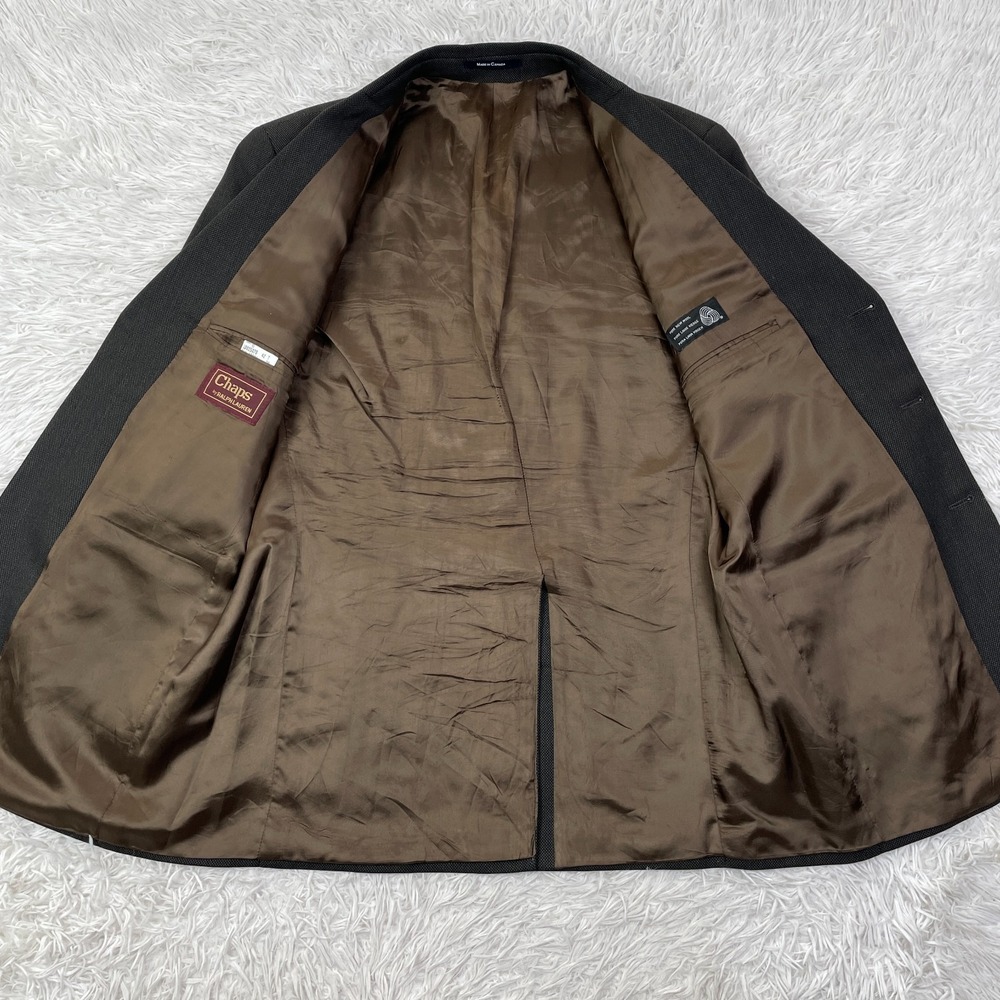 VTG Chaps Ralph Lauren Jacket Mens 42 Tall Brown Houndstooth Wool 3 Button‎ Coat - Picture 4 of 16